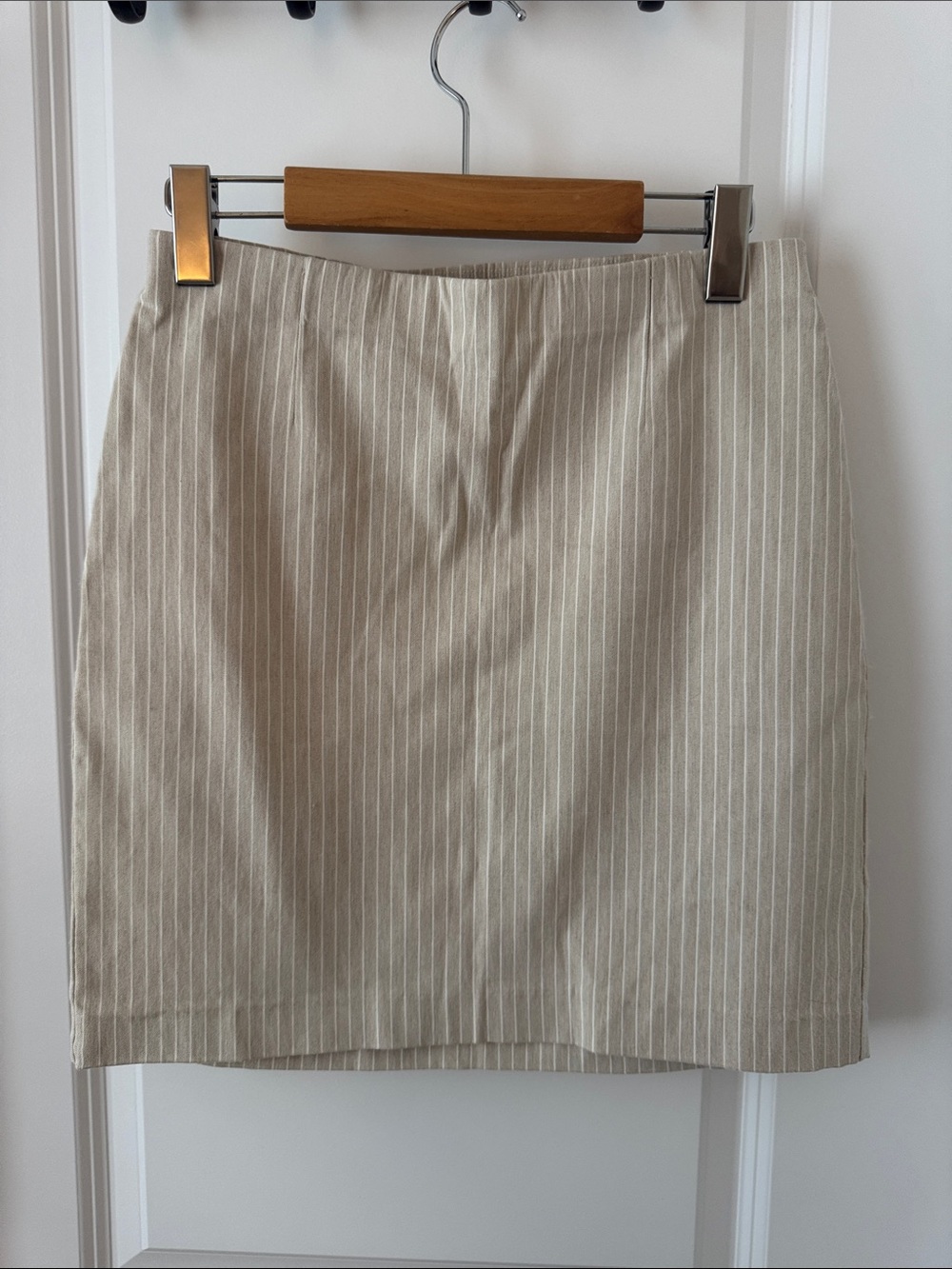 Women's Beige Pinstripe Straight Skirt